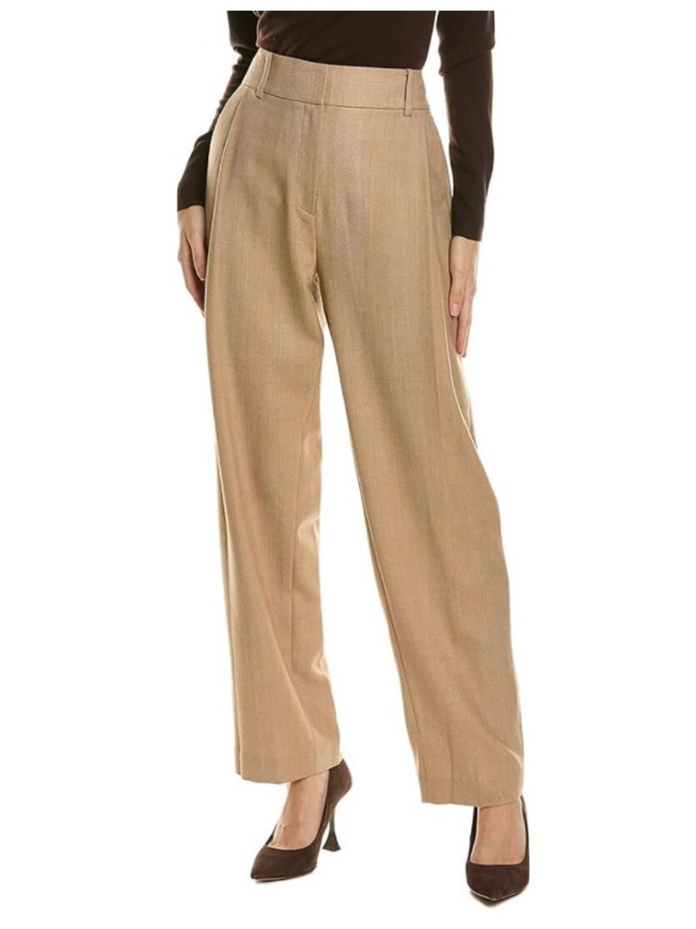 Rebecca Taylor Herringbone Plaid Wool Blend Pleated Trouser Pant Career Brown 8